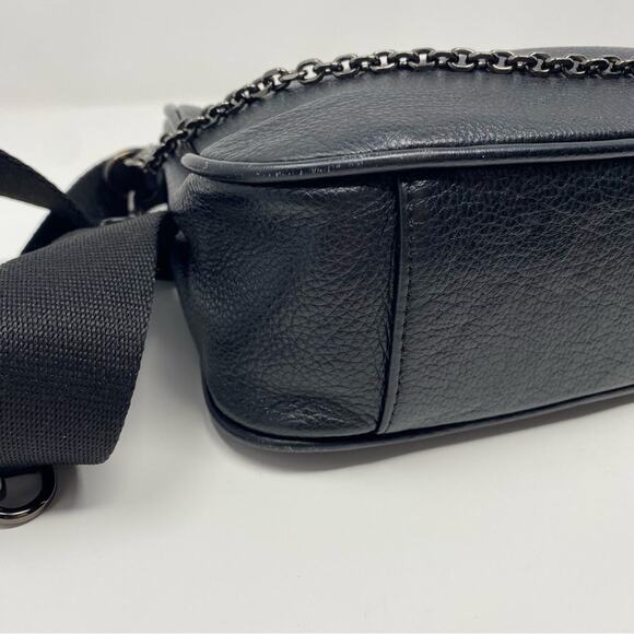 Black Faux Leather 2 in 1 Adjustable + Chain Straps Crossbody Shoulder Bag - Picture 6 of 15